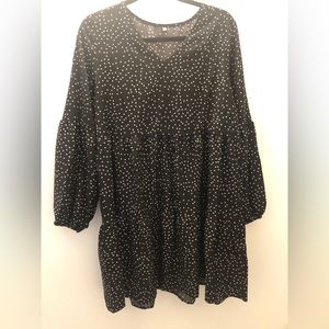 Women long sleeve black and white Polka dot dress